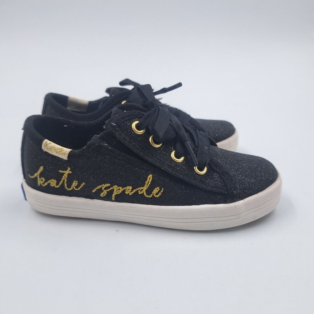 Keds X Kate Spade New York Black Glitter Sneakers Shoes Girls Size 7 Hook & Loop